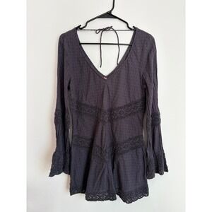 Free People Lace Textured VNeck Tunic Boho Indie Peasant Hippie Gypsy Cottage